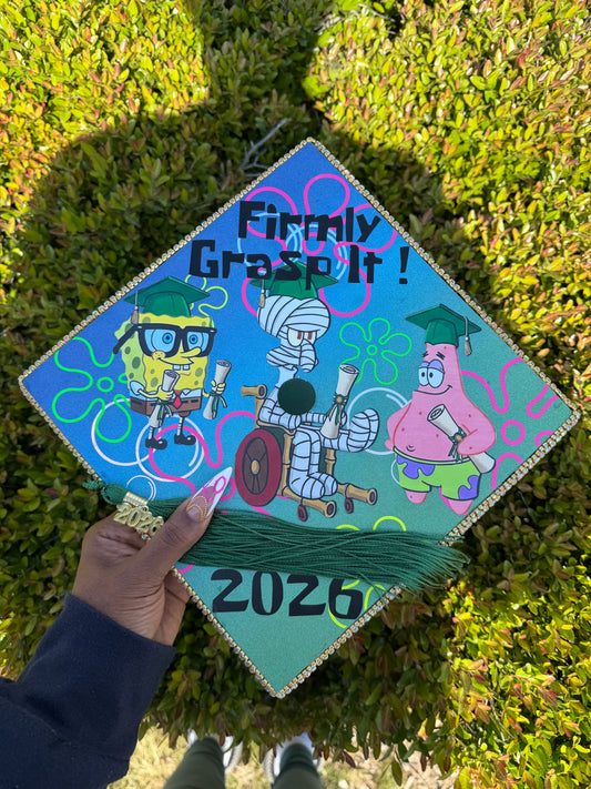 "Firmly Grasp It!" Custom Nostalgic Cartoon Graduation Cap Topper
