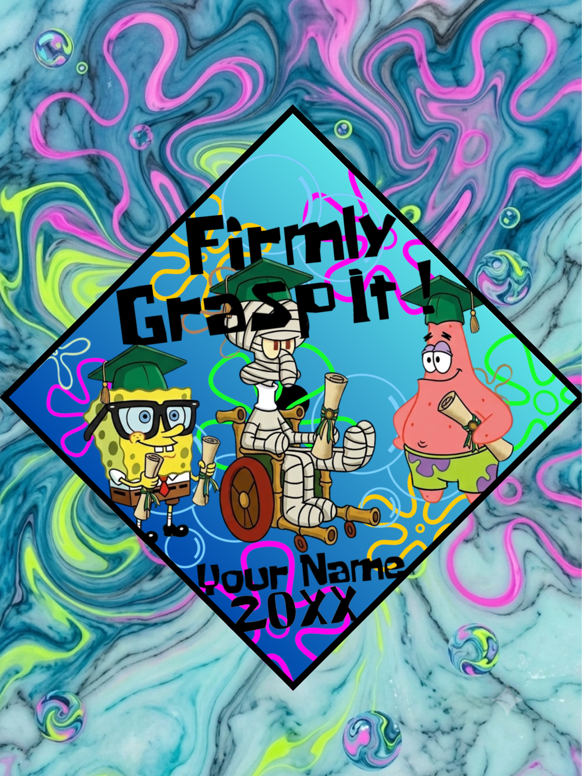 "Firmly Grasp It!" Custom Nostalgic Cartoon Graduation Cap Topper